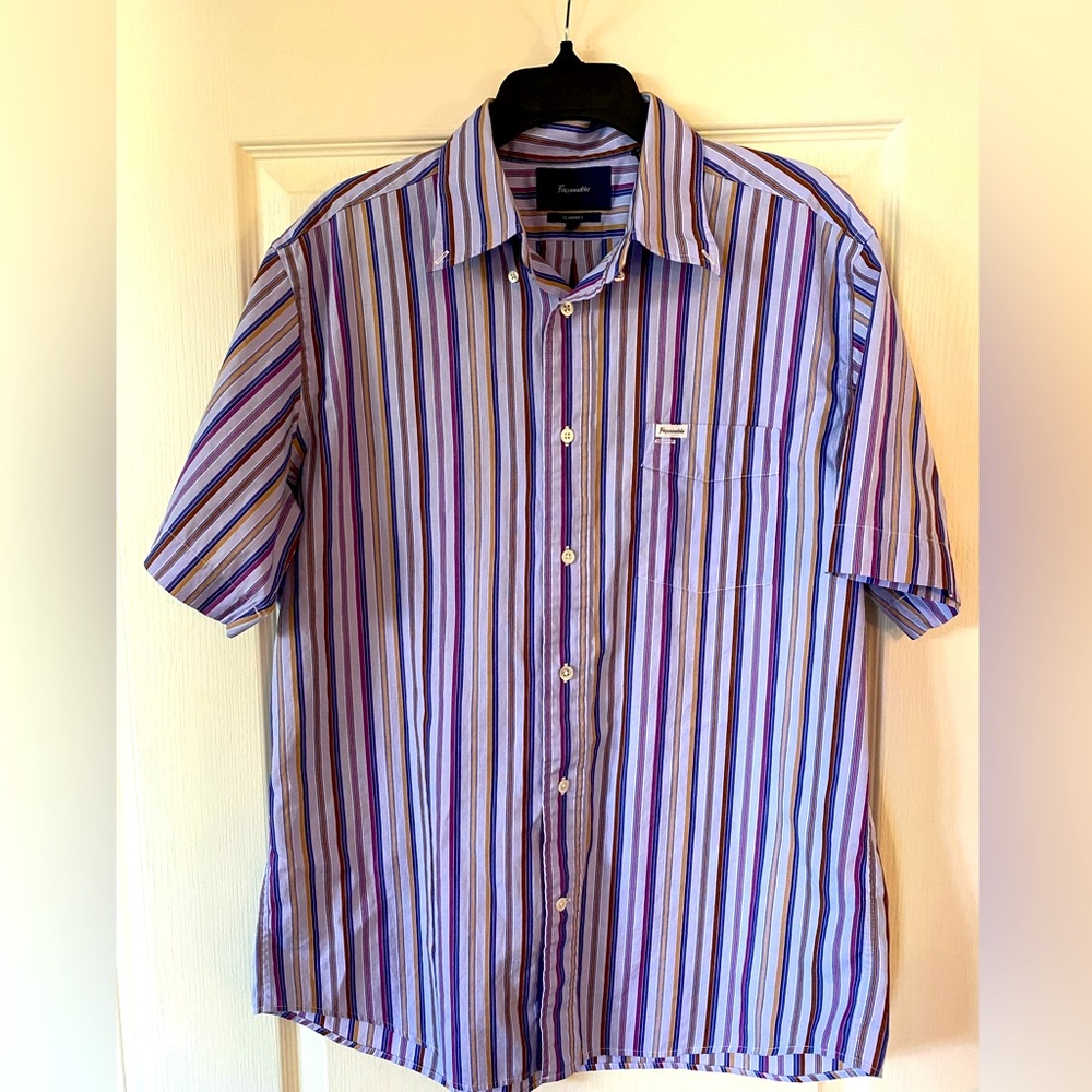 Faconnable Casual Short Sleeve Button Up Short Purple Multi Color